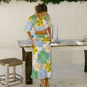 Sabo Skirt Green Blue Yellow Floral Maxi Skirt Set